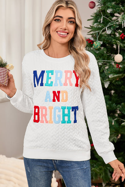 White Merry and Bright Quilted Sweatshirt