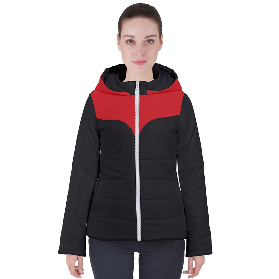 Red Black Hooded Puffer Jacket