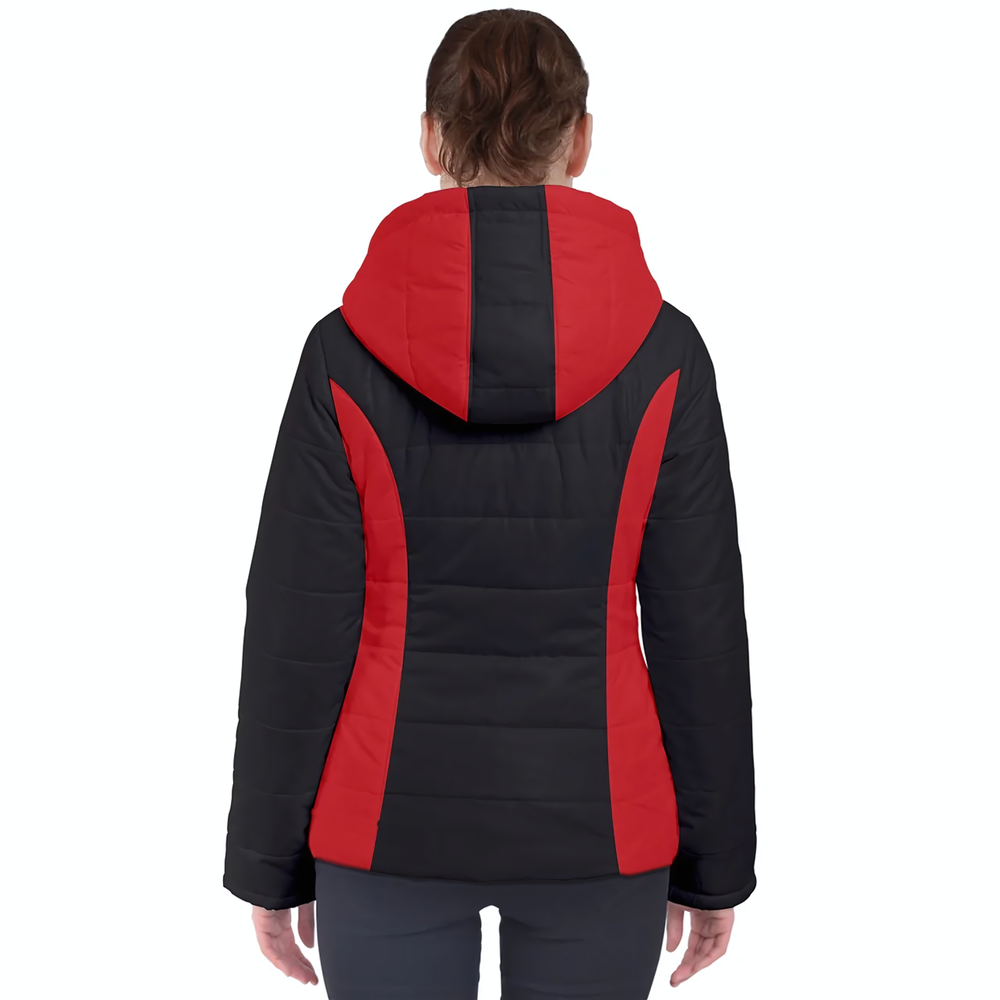 Red Black Hooded Puffer Jacket