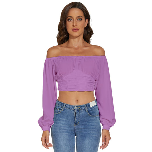 Long Sleeve Crinkled Weave Crop Top - Pearly Purple