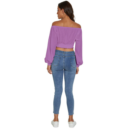 Long Sleeve Crinkled Weave Crop Top - Pearly Purple