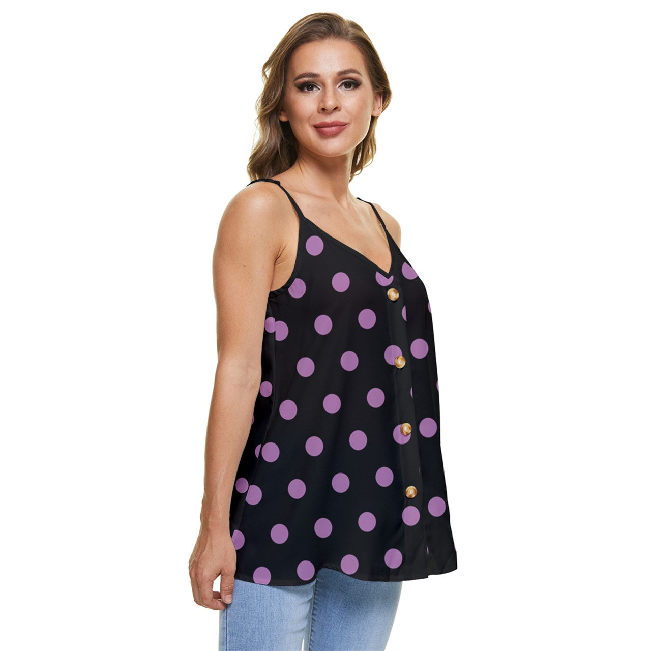 Casual Spaghetti Strap Chiffon Top Dots - Black