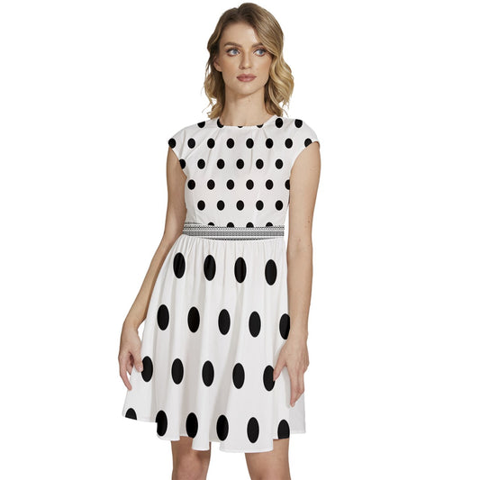 Cap Sleeve High Waist Dots White Dress