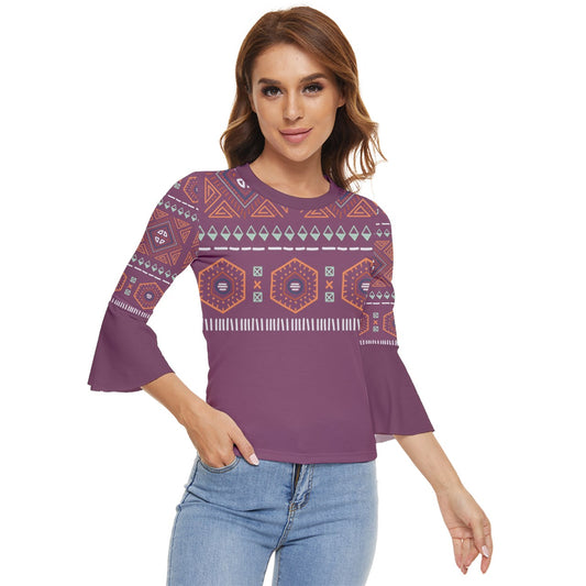 Zigzag maya Pattern Twilight Lavender Bell Sleeve Top