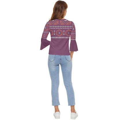 Zigzag maya Pattern Twilight Lavender Bell Sleeve Top