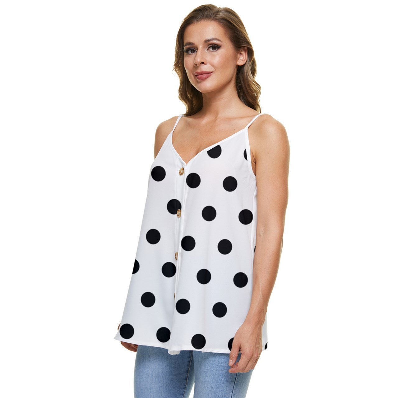 Casual Spaghetti Strap Chiffon Top Dots - White