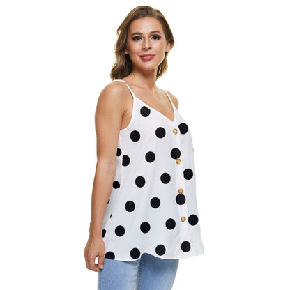 Casual Spaghetti Strap Chiffon Top Dots - White