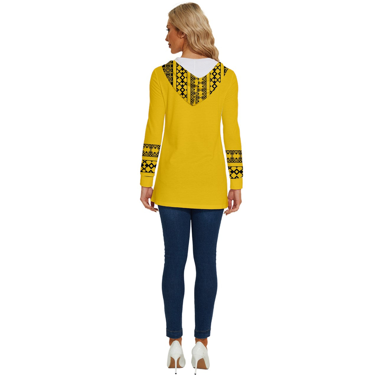 Yellow Long Sleeve Drawstring Hooded Top