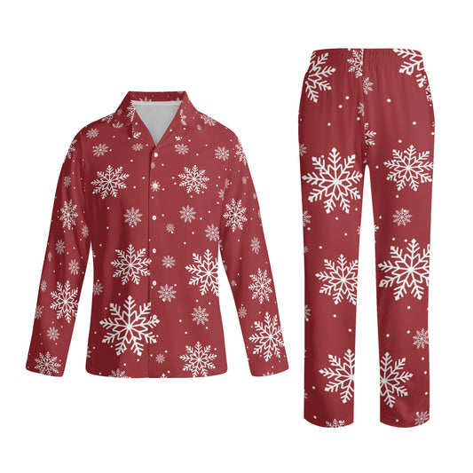 Christmas Snow Long Sleeve Pajama Set - Red