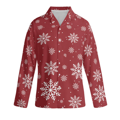 Christmas Snow Long Sleeve Pajama Set - Red