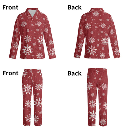 Christmas Snow Long Sleeve Pajama Set - Red