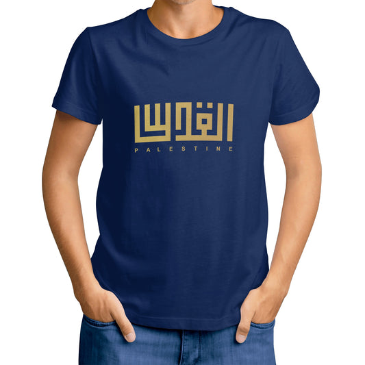 Men Dark Blue Word Staple T-Shirt