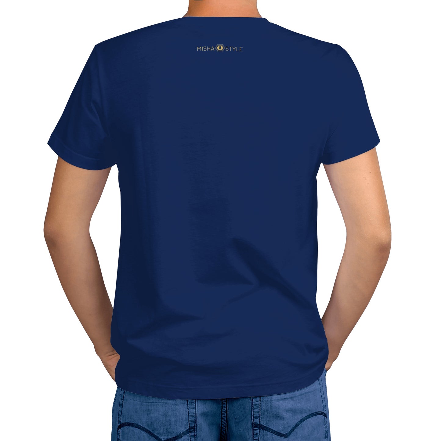 Men Dark Blue Word Staple T-Shirt