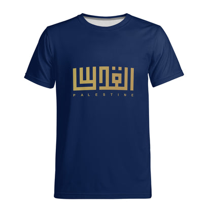 Men Dark Blue Word Staple T-Shirt