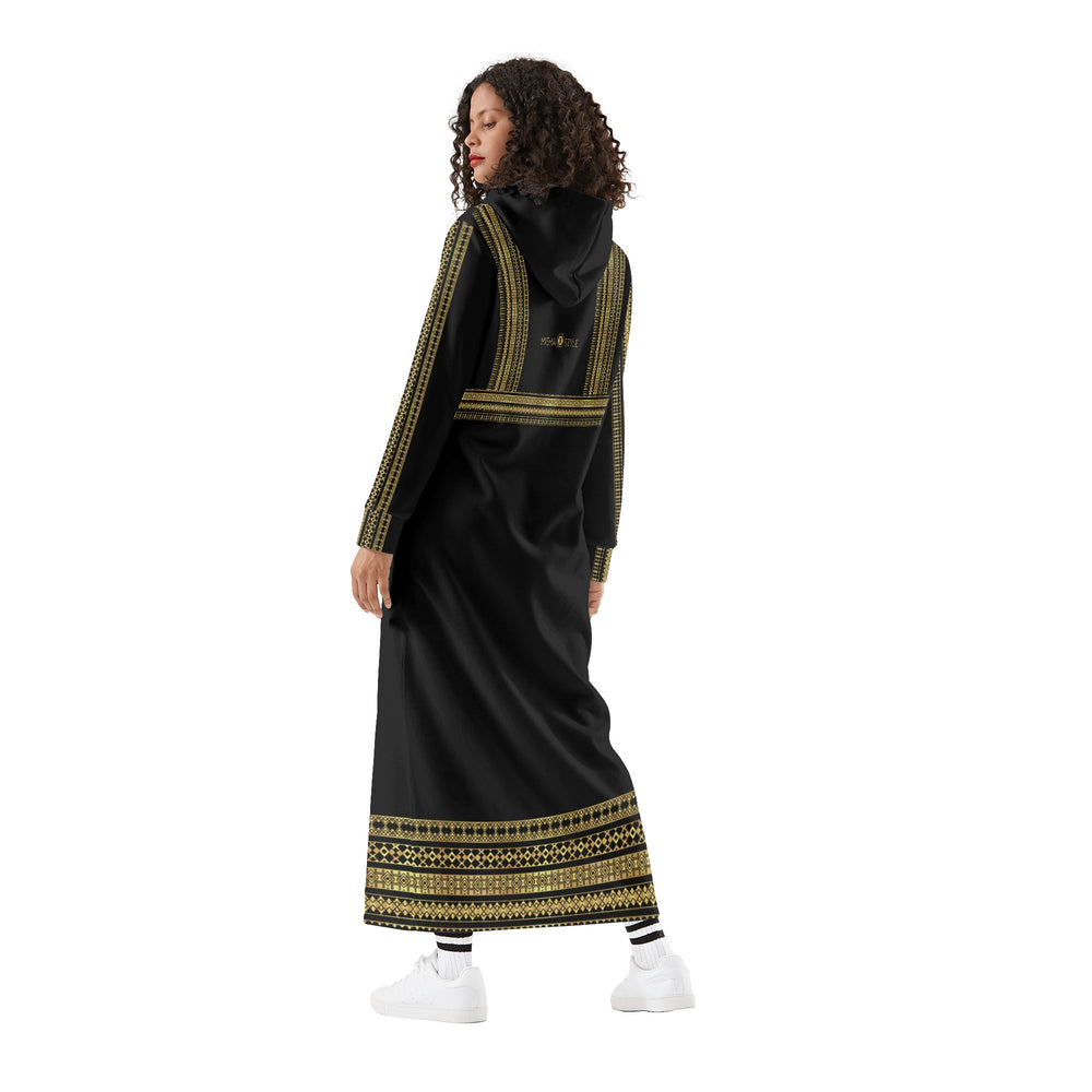 Elegant Palestinian Black Casual Long Hoodie Dress