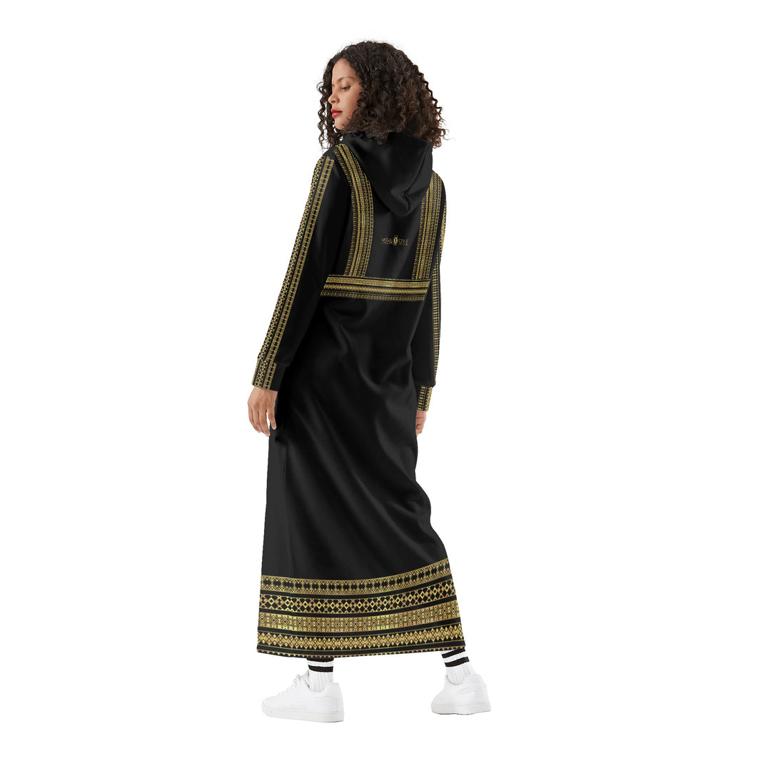 فستان هودي طويل كاجوال أسود فلسطيني أنيق