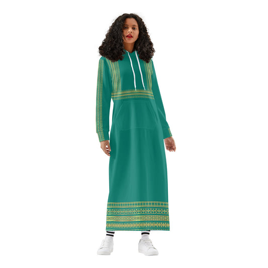 Celadon Green Casual Long Hoodie Dress