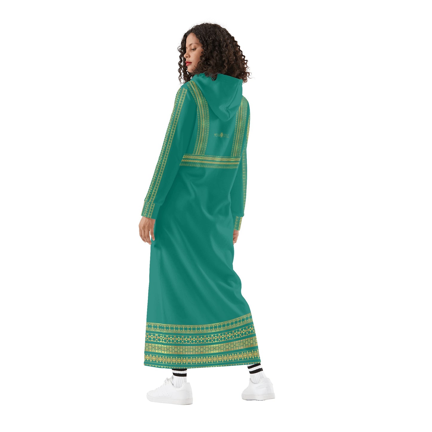 Celadon Green Casual Long Hoodie Dress