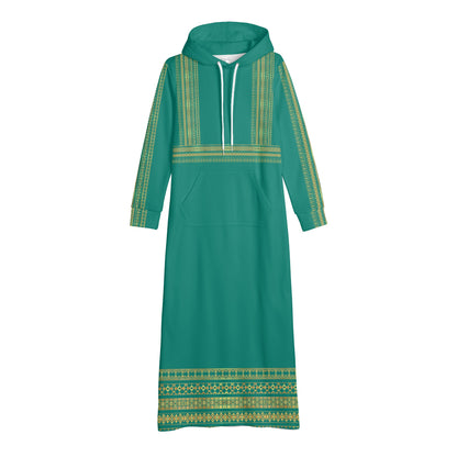 Celadon Green Casual Long Hoodie Dress