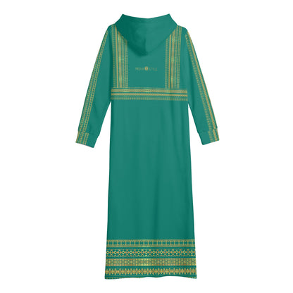 Celadon Green Casual Long Hoodie Dress