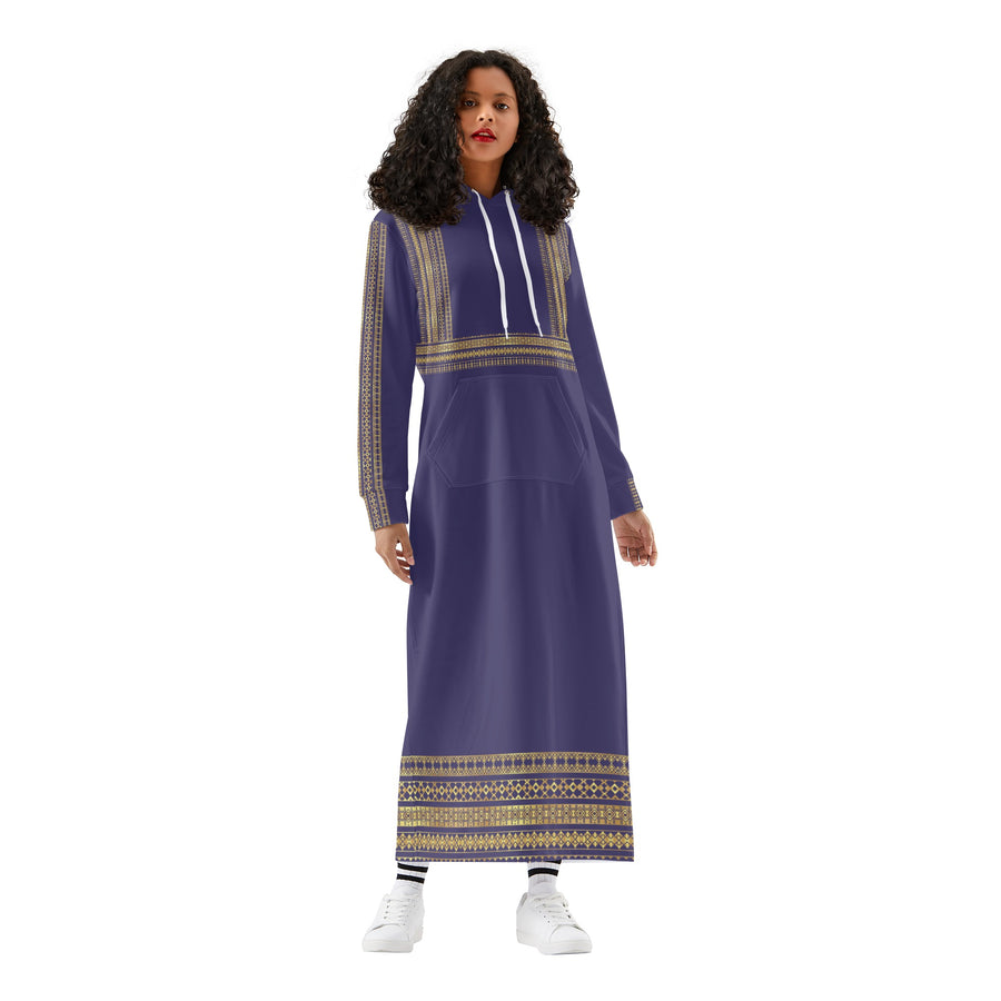 Royal violet Casual Long Hoodie Dress