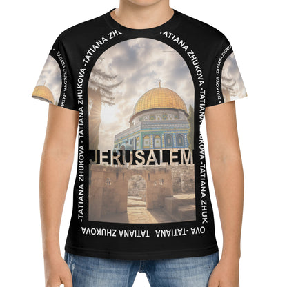 Kids Jerusalem Portrait Short Sleeve T-Shirt - Black