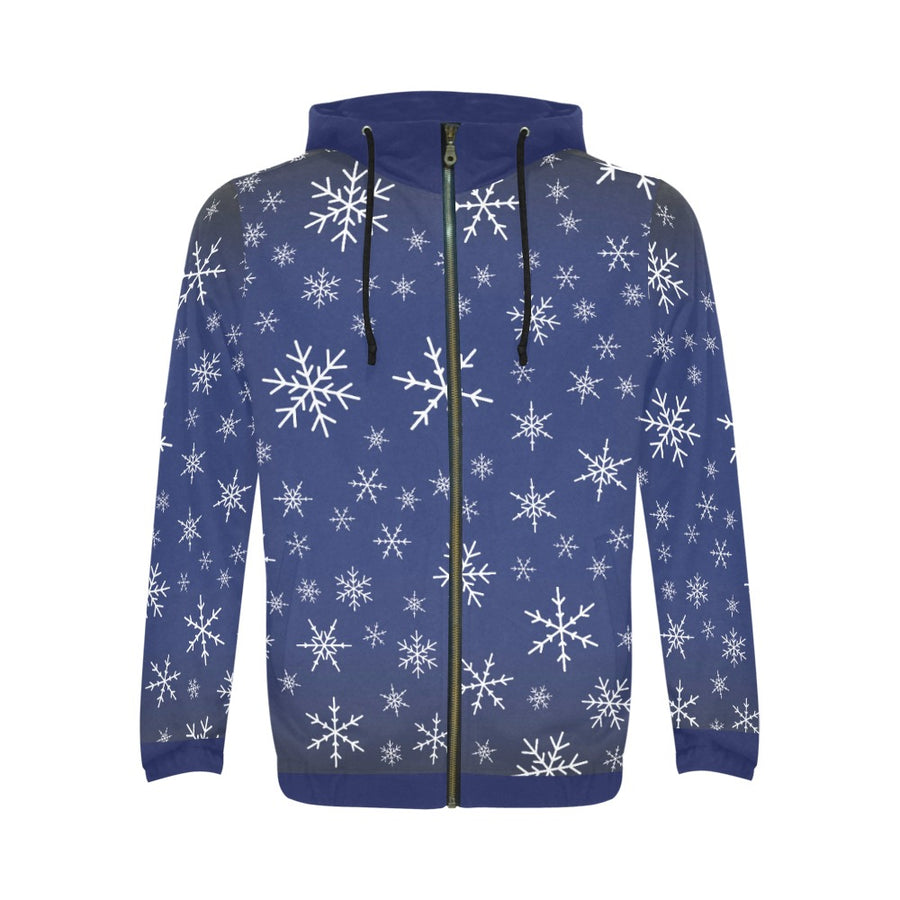 Men's Christmas Snow Full Zip Hoodie - Navy