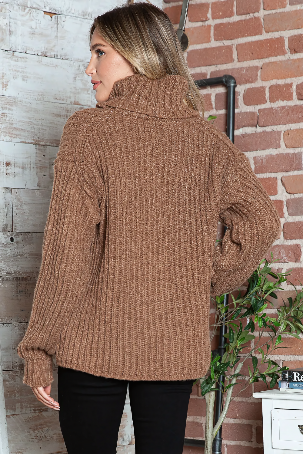 Turtleneck Dropped Shoulder  Pullover Sweater