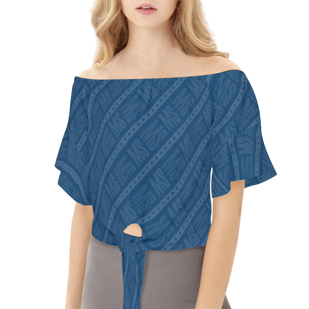 Dark Cerulean light Off Shoulder Luxury Top