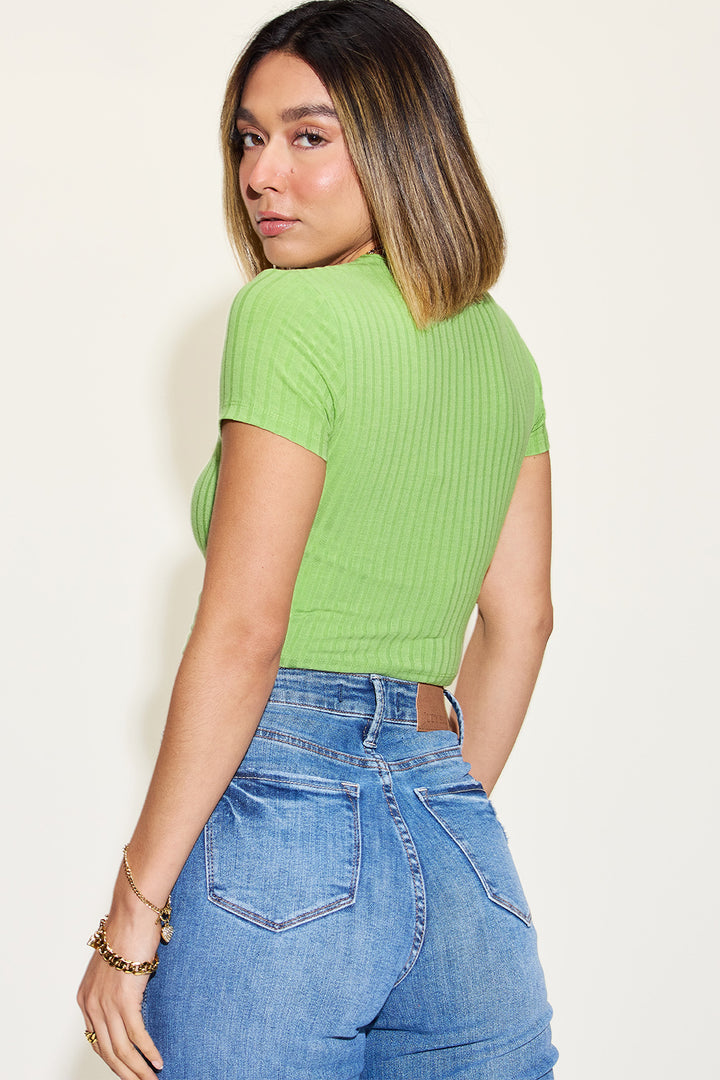 Basic Bae Ribbed Round Neck Crop Top