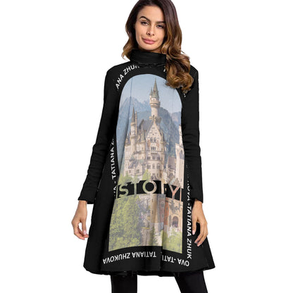 Women's High Neck Dress With Long Sleeve - Black