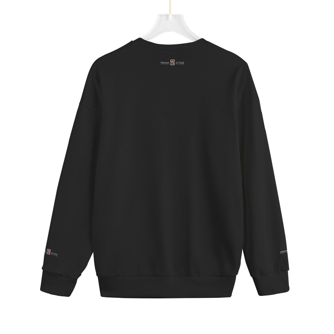 Drop-shoulder Knitted Fleece Black Sweater