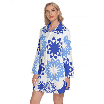 Blue Flowers Women's Long Sleeve Shirt Dress