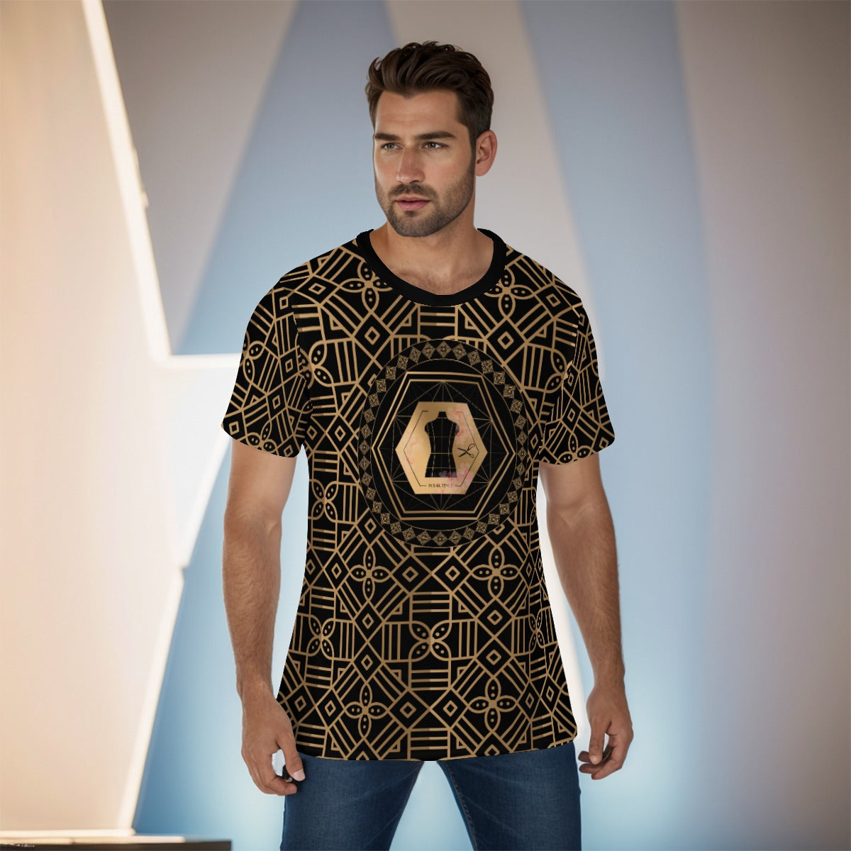 Decoration Misha Men's O-Neck T-Shirt - Gold Black