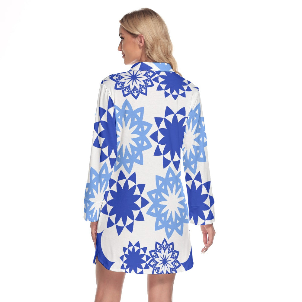 Blue Flowers Women's Long Sleeve Shirt Dress