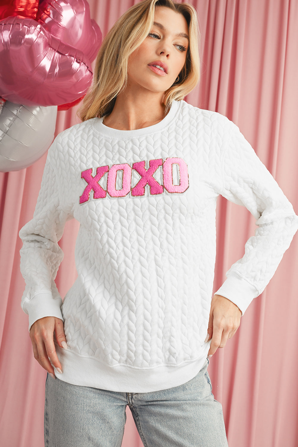 White Merry and Bright Quilted Sweatshirt