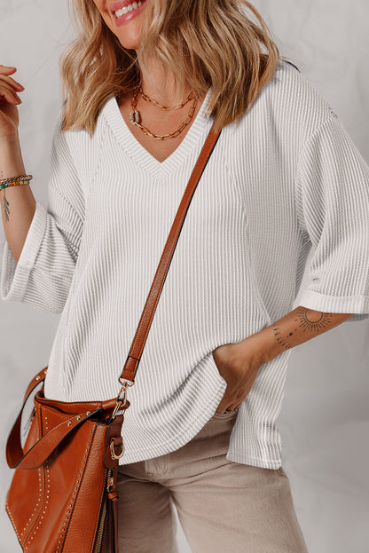 Corded Drop Shoulder Classy Fall Sweatshirt