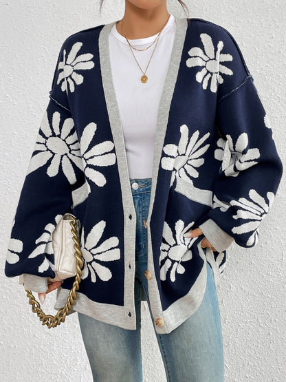 Knitted Dropped Shoulder Long Sleeve Cardigan