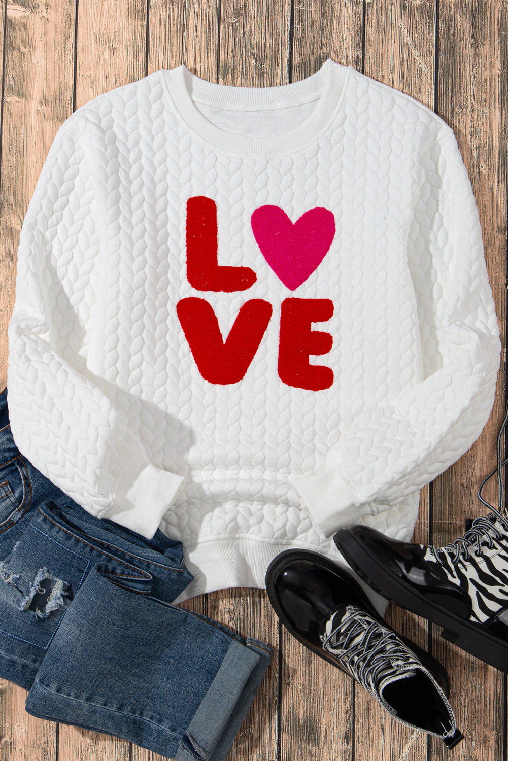 White Merry and Bright Quilted Sweatshirt