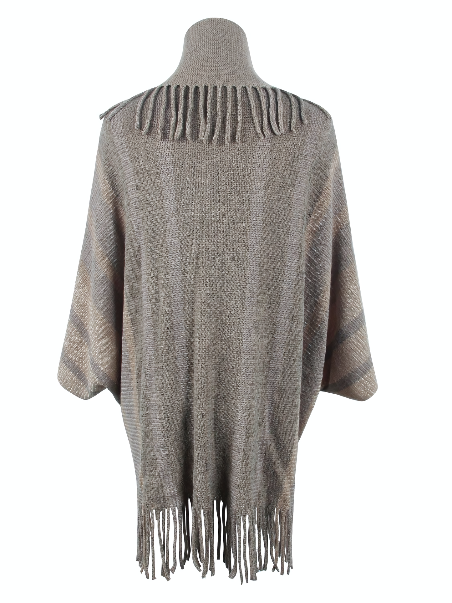 Fringe Detail Open Front Knitted Poncho