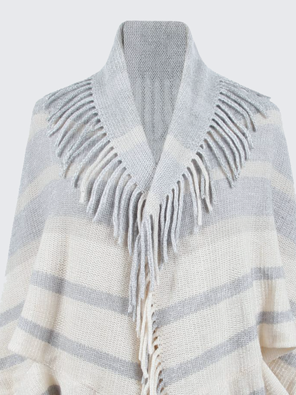 Fringe Detail Open Front Knitted Poncho