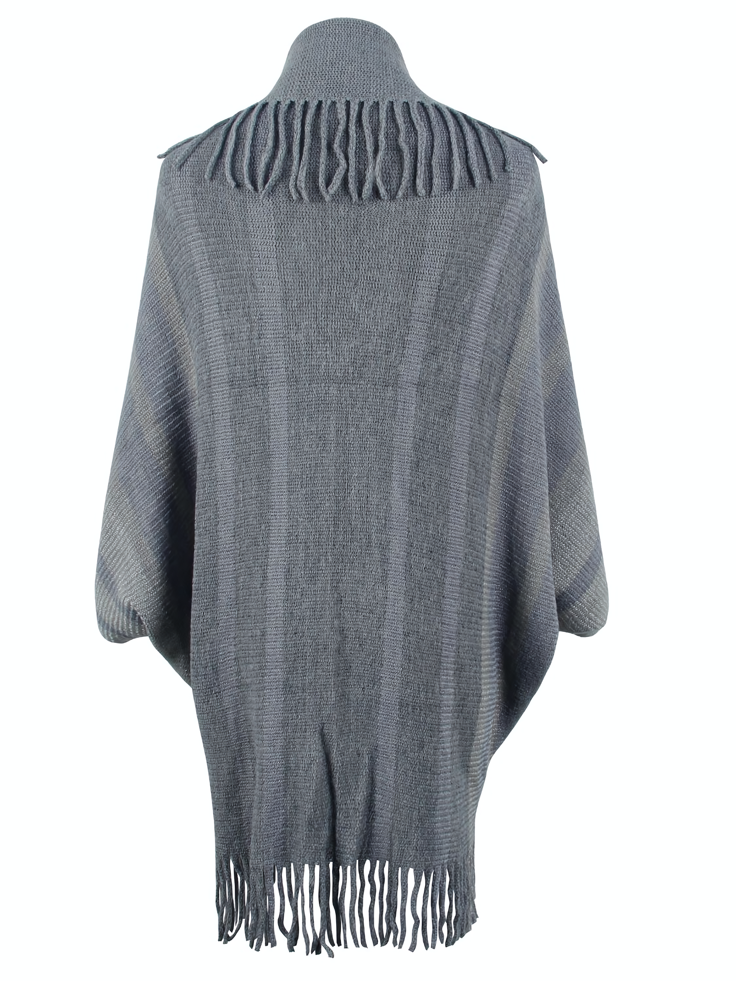 Fringe Detail Open Front Knitted Poncho