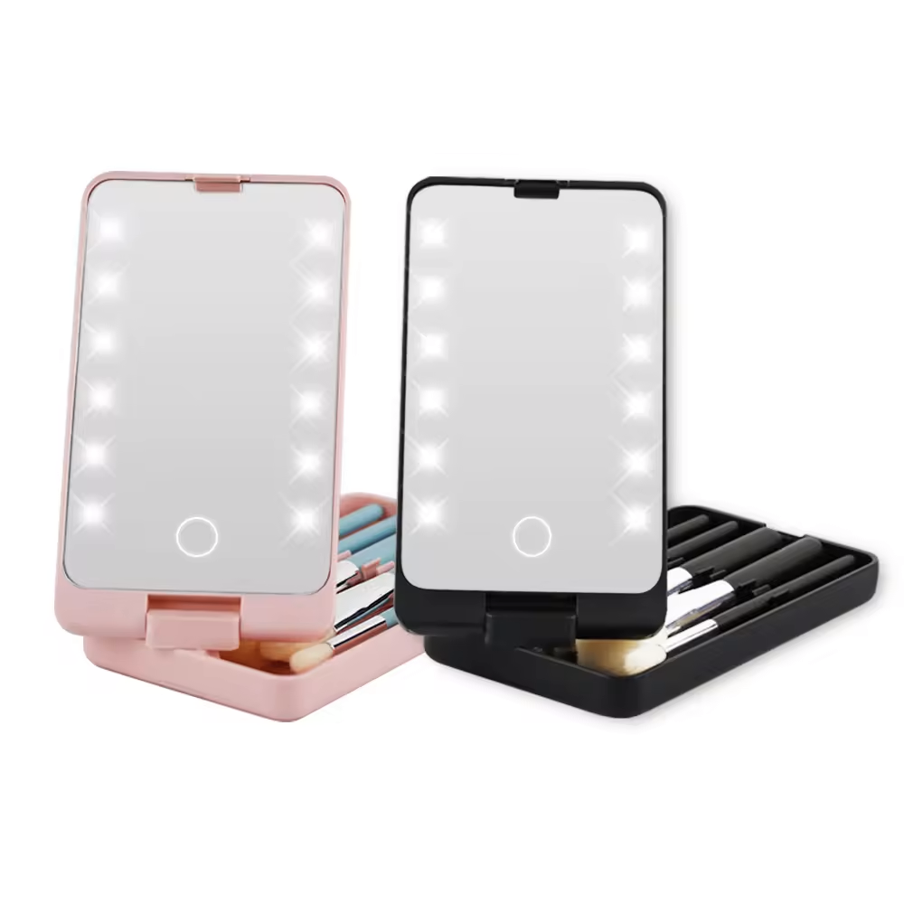 LED Light Make-up Handspiegel - Zwart