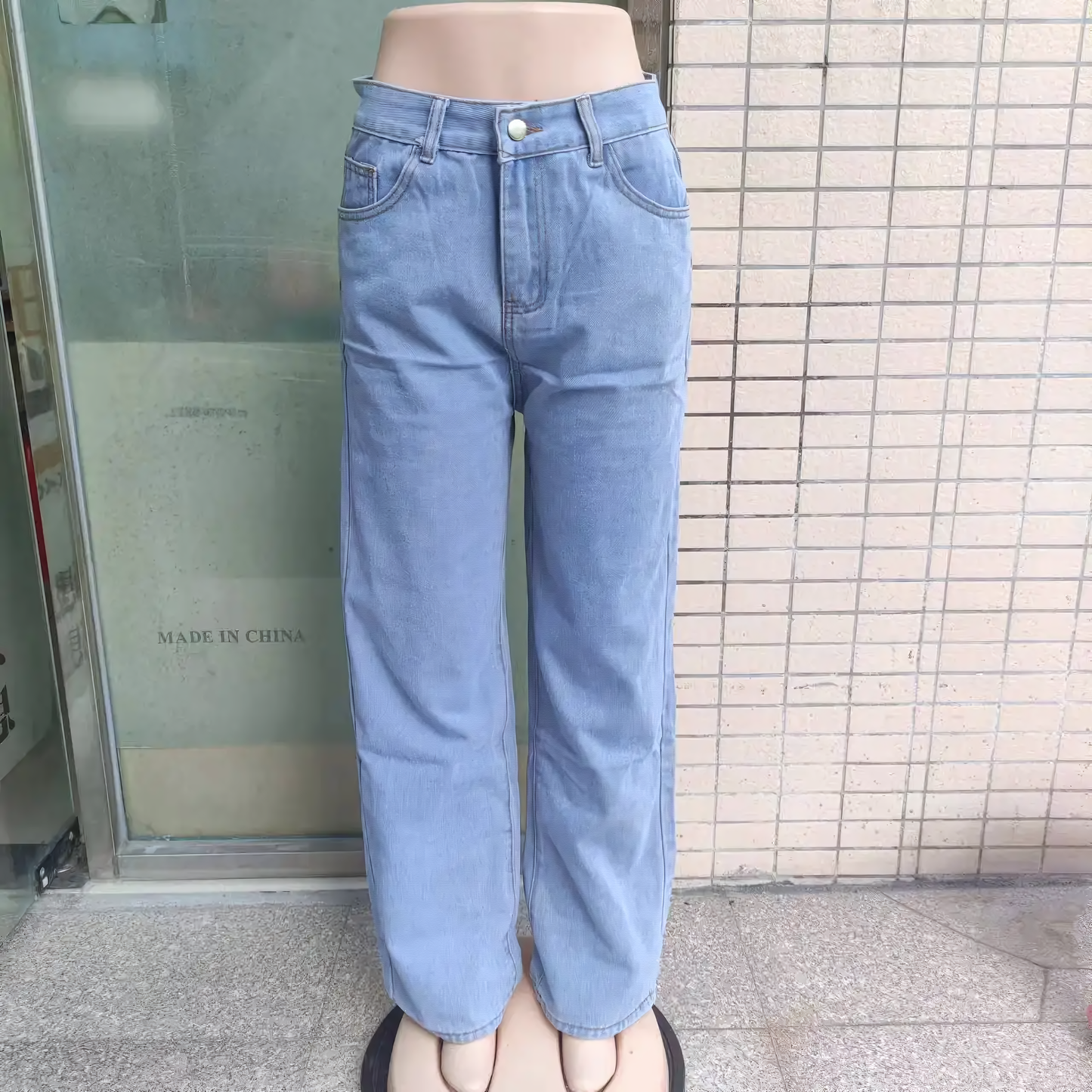 2PCS Vintage High Waist Loose and Stretchy Denim Pants