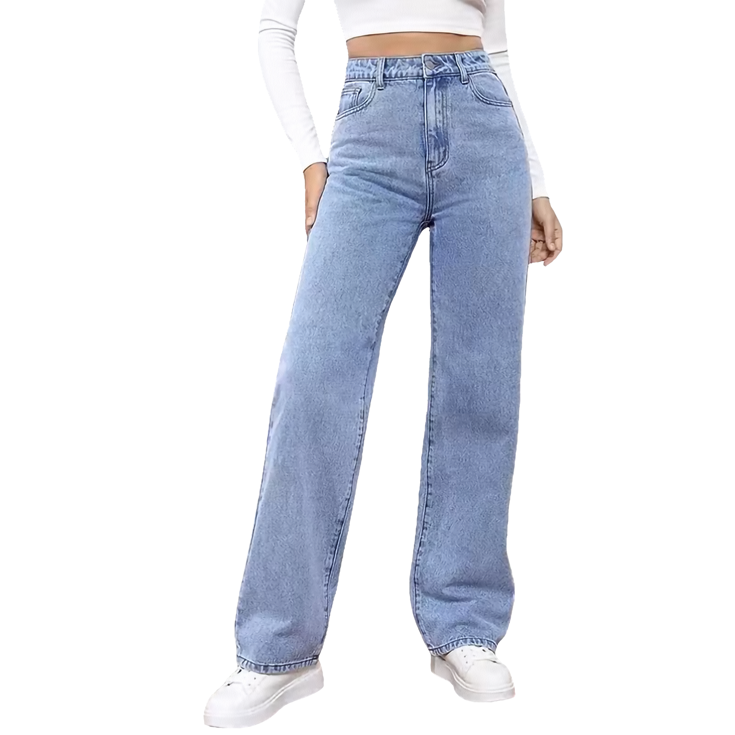 2PCS Vintage High Waist Loose and Stretchy Denim Pants