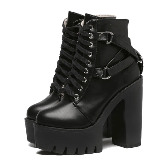 Heel Spring Autumn Lace-up Soft Leather Boots