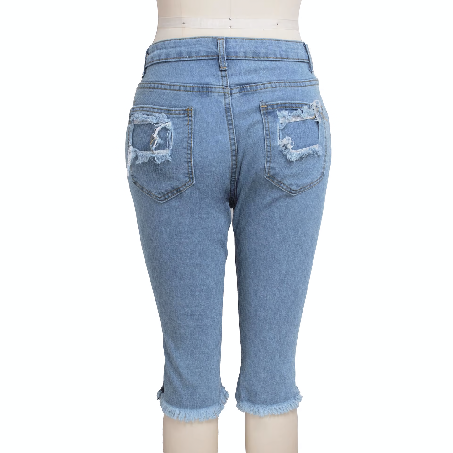 2 PCS Ripped High Waist Stretchy Knee Length Denim