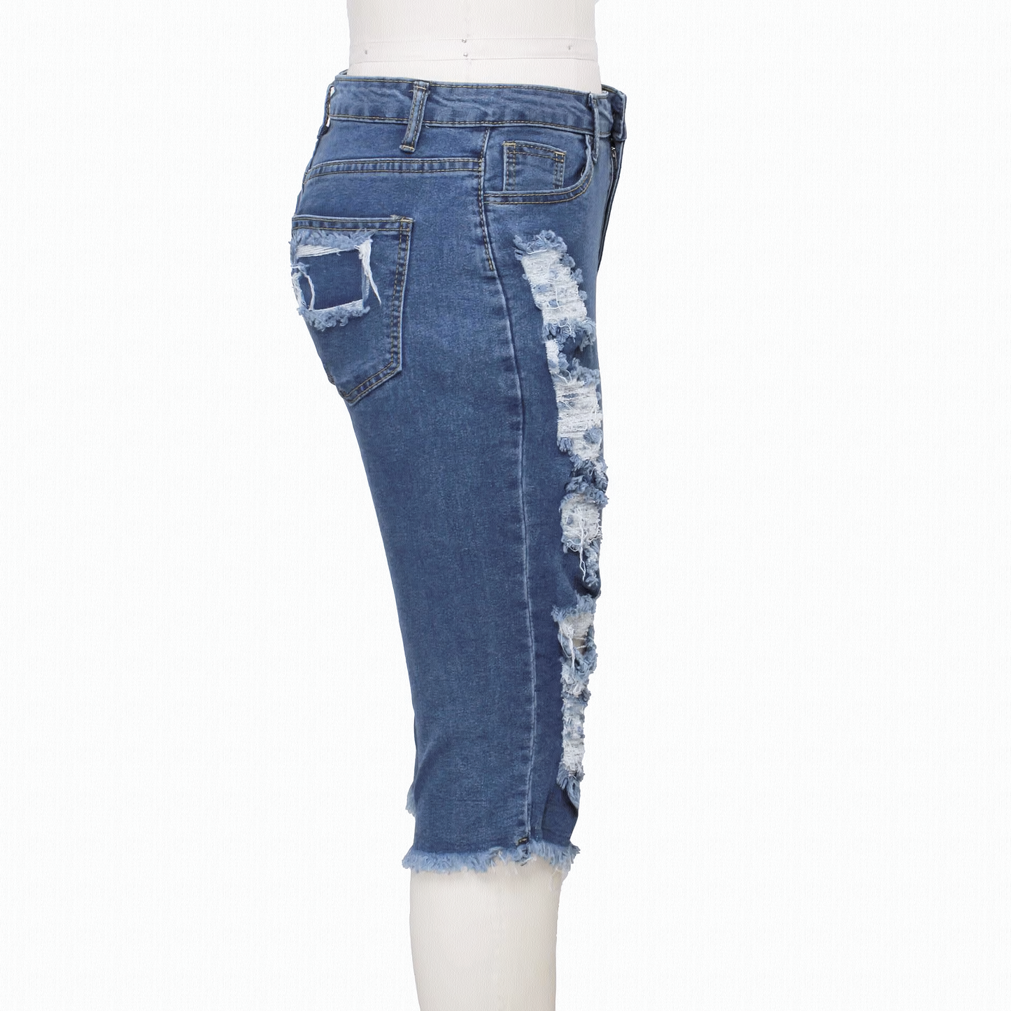 2 PCS Ripped High Waist Stretchy Knee Length Denim