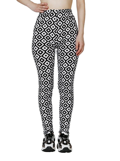 Patterned Print Vintage Elastic Leggins - Square