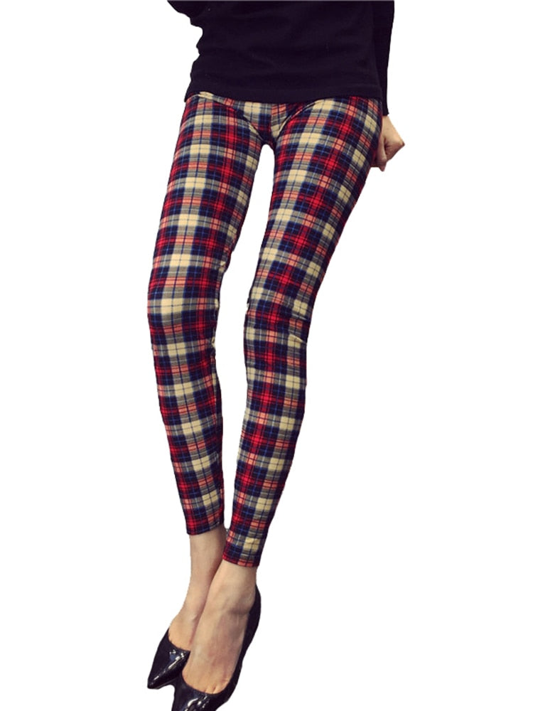 Vintage elastische legging met patroonprint - Plaid